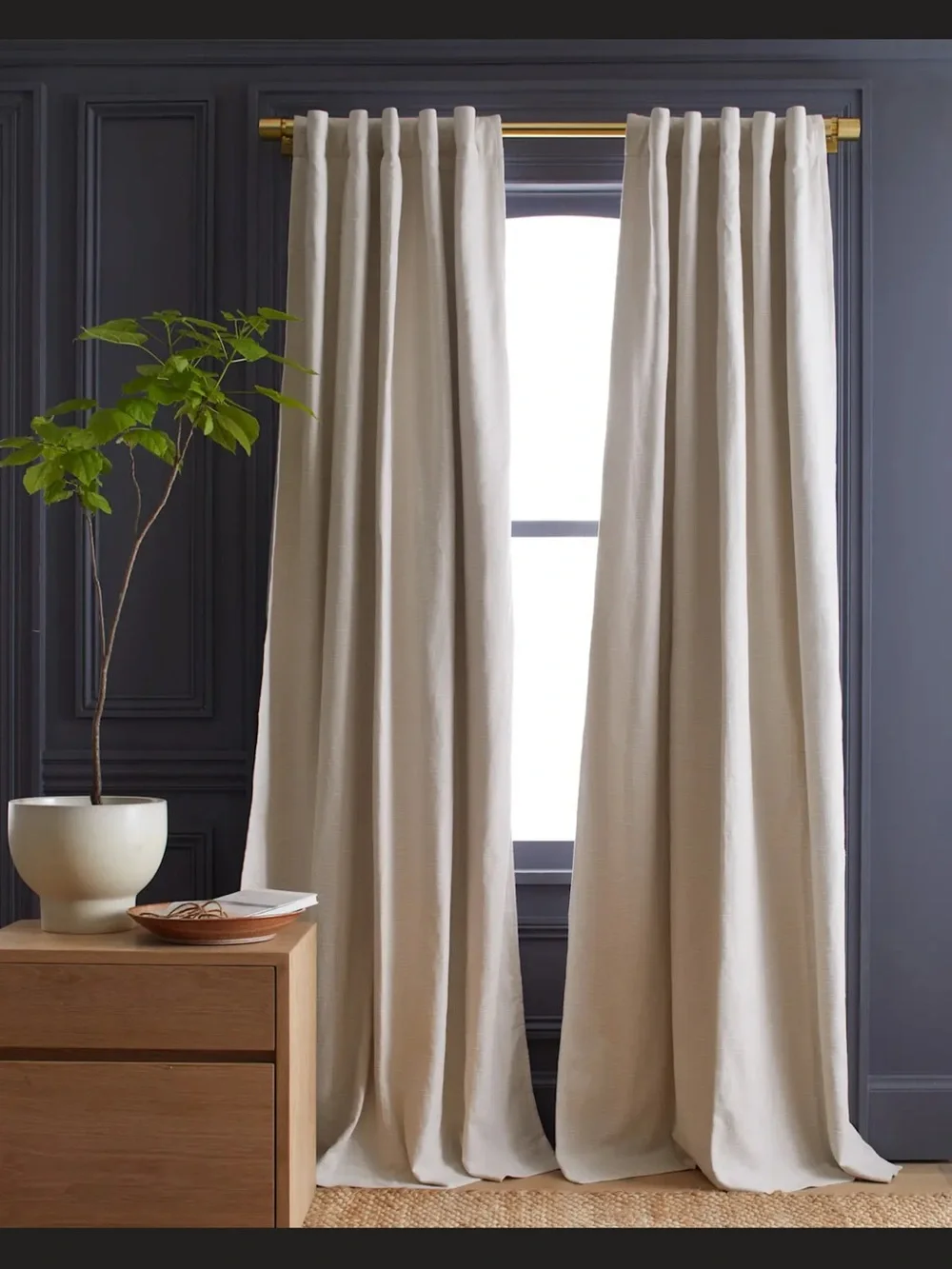 Quince Cotton Slub Room Darkening Curtain Panel- Cream